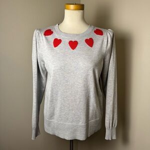 MARLED Crew Neck Sweater w/ Red Heart Accents HEATHERED GRAY / MEDIUM